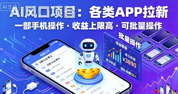 AI风口项目，各类APP拉新，一部手机就可以操作，收益上限高，可批量操作-观棋网创