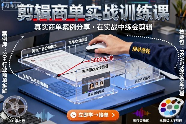 剪辑商单实战训练课，真实商单案例分享，在实战中练会剪辑-观棋网创