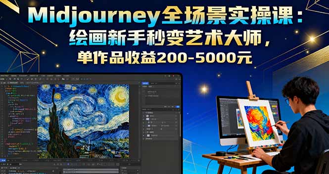 Midjourney全场景实操课：绘画新手秒变艺术大师，单作品收益200-5000元-观棋网创