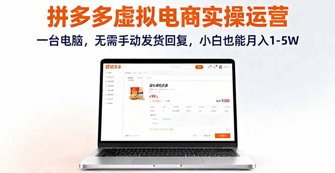 拼多多虚拟电商实操运营，一台电脑，无需手动发货回复，小白也能月入1-5W-观棋网创