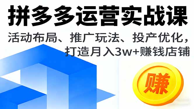 拼多多运营实战课，活动布局、推广玩法、投产优化，打造月入3w+赚钱店铺-观棋网创