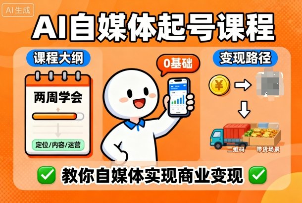 AI自媒体起号课程，0基础小白两周学会，教你自媒体实现商业变现-观棋网创