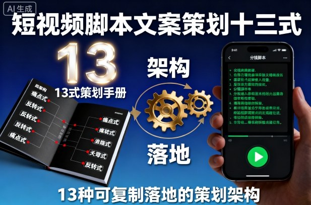 短视频脚本文案策划十三式，13种可复制落地的策划架构-观棋网创