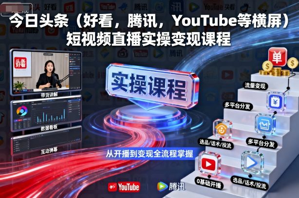今日头条(好看，腾讯，YouTube等横屏)短视频直播实操变现课程-观棋网创