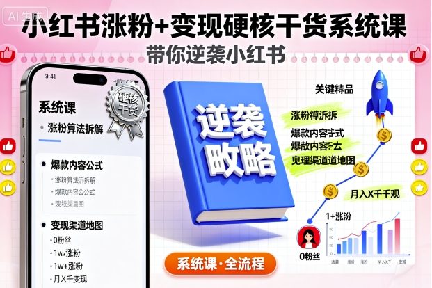 小红书涨粉+变现硬核干货系统课，带你逆袭小红书-观棋网创