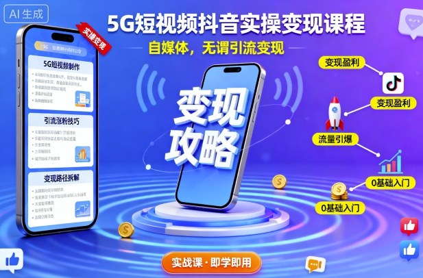 5G短视频抖音实操变现课程，自媒体，无谓引流变现-观棋网创