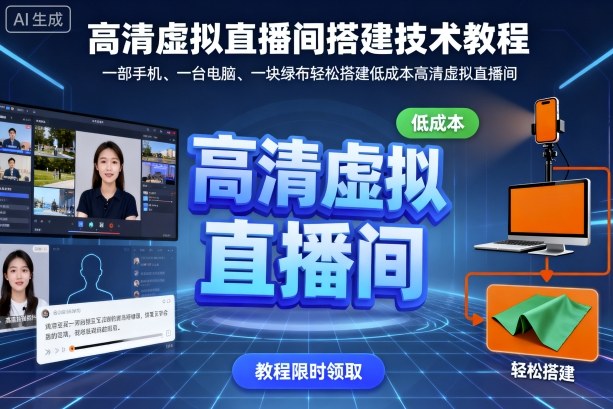 高清虚拟直播间搭建技术教程，一部手机、一台电脑、一块绿布轻松搭建低成本高清虚拟直播间-观棋网创