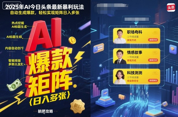 2025年AI今日头条最新暴利玩法，自动生成爆款，轻松实现矩阵日入多张-观棋网创