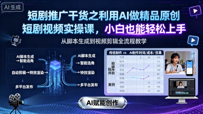 短剧推广干货之利用AI做精品原创短剧视频实操课，小白也能轻松上手-观棋网创