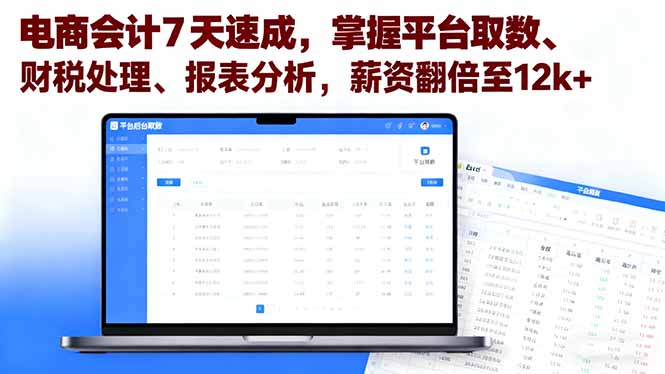 电商会计7天速成，掌握平台取数、财税处理、报表分析，薪资翻倍至12k+-观棋网创