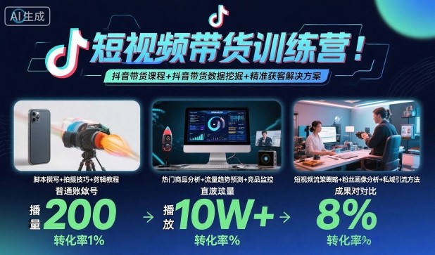 短视频带货训练营，抖音带货课程+抖音带货数据挖掘+精准获客解决方案-观棋网创