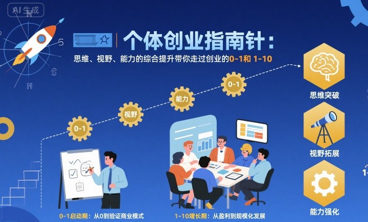 个体创业指南针，思维、视野、能力的综合提升带你走过创业的0-1和1-10【音频】-观棋网创