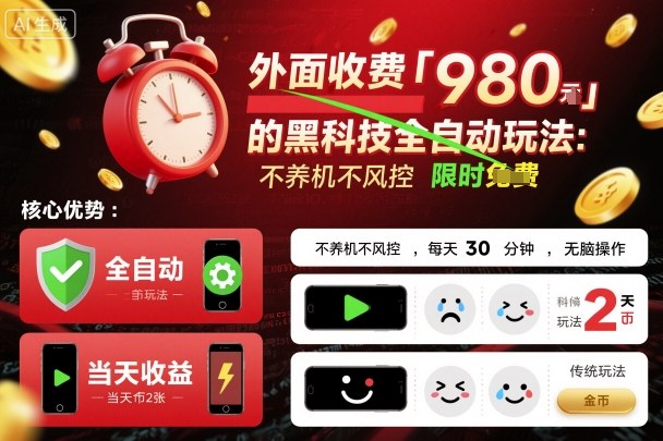 外面收费980的黑科技全自动玩法，不养机不风控，每天30分钟，无脑操作，当天收益2张【揭秘】-观棋网创