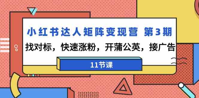 小红书达人矩阵变现营第3期，找对标，快速涨粉，开蒲公英，接广告(11节课)-观棋网创