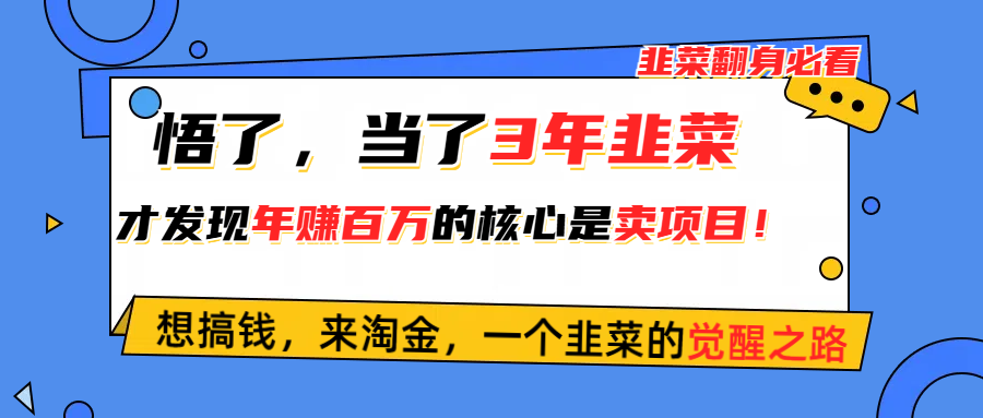 悟了，当了3年韭菜，才发现网赚圈年赚100万的核心是卖项目，含泪分享！-观棋网创