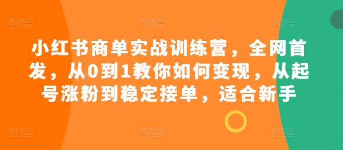 小红书商单实战训练营，全网首发，从0到1教你如何变现，从起号涨粉到稳定接单，适合新手-观棋网创