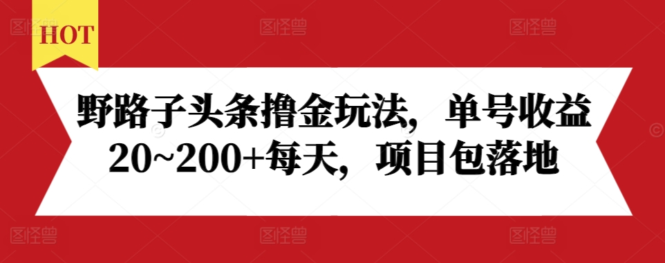 野路子头条撸金玩法，单号收益20~200+每天，项目包落地-观棋网创