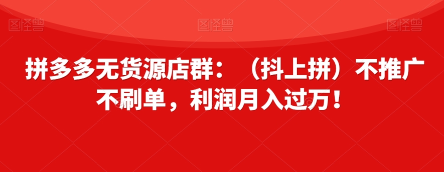 拼多多无货源店群：（抖上拼）不推广不刷单，利润月入过万！【揭秘】-观棋网创