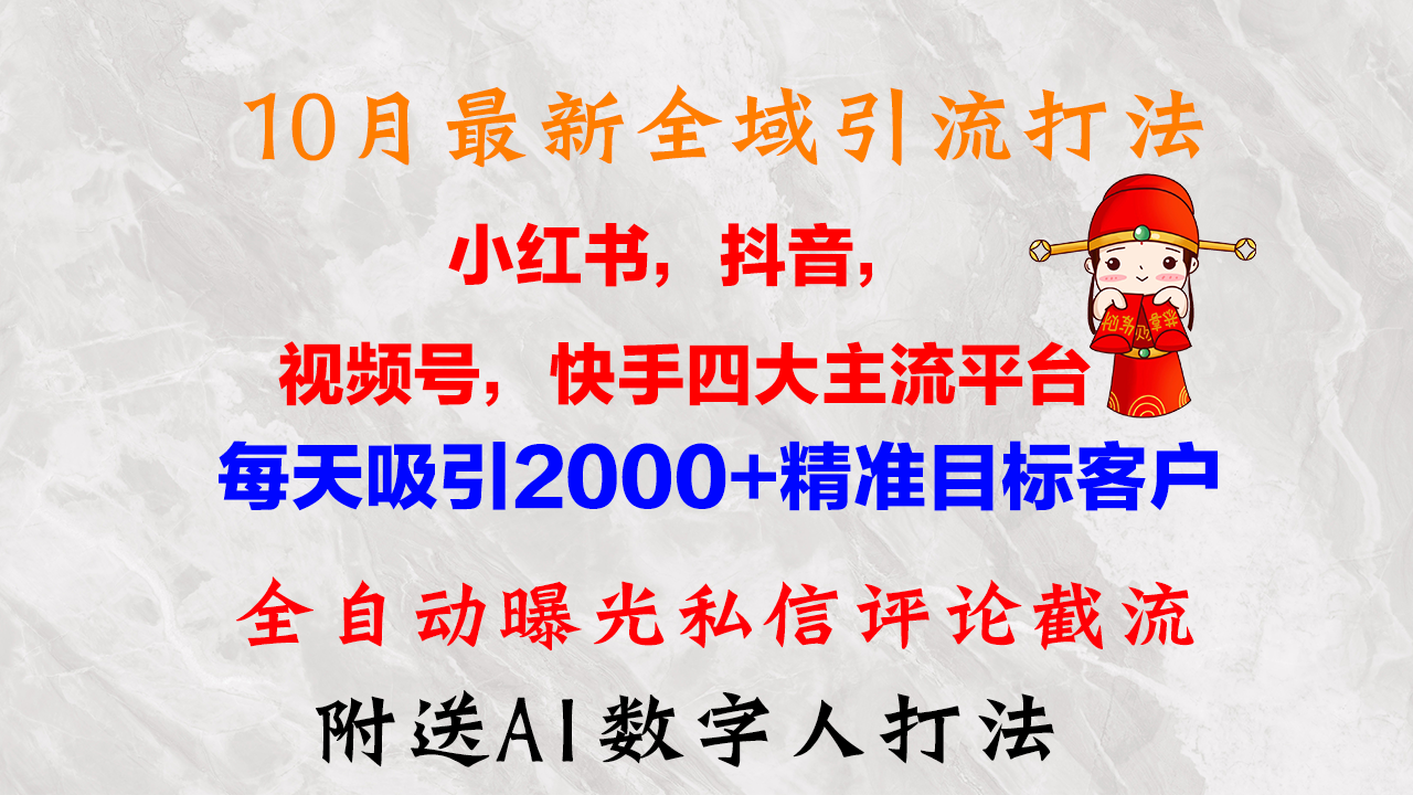 10月最新小红书，抖音，视频号，快手四大平台全域引流，，每天吸引2000…-观棋网创