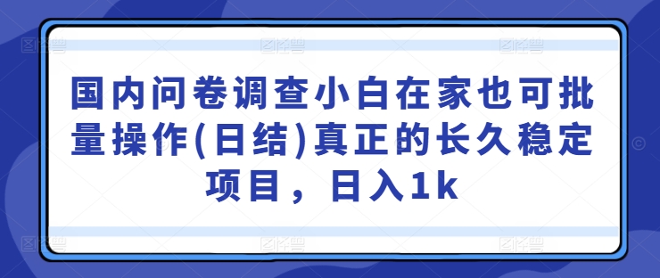 国内问卷调查小白在家也可批量操作(日结)真正的长久稳定项目，日入1k【揭秘】-观棋网创