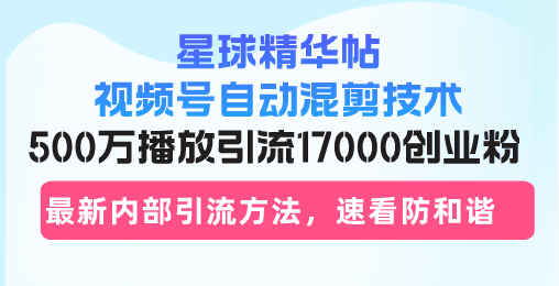 星球精华帖视频号自动混剪技术，500万播放引流17000创业粉，最新内部引…-观棋网创