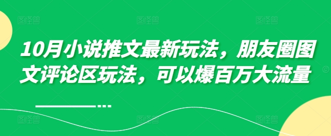 10月小说推文最新玩法，朋友圈图文评论区玩法，可以爆百万大流量 -观棋网创