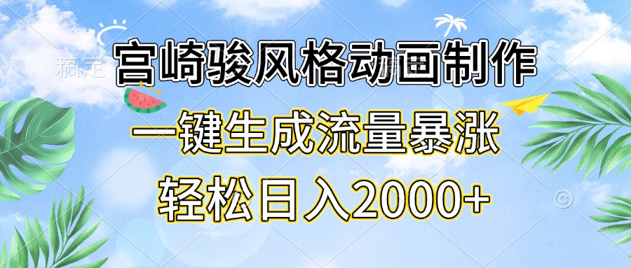 宫崎骏风格动画制作，一键生成流量暴涨，轻松日入2000+-观棋网创