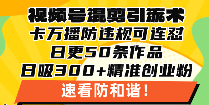 视频号混剪引流技术，500万播放引流17000创业粉，操作简单当天学会-观棋网创