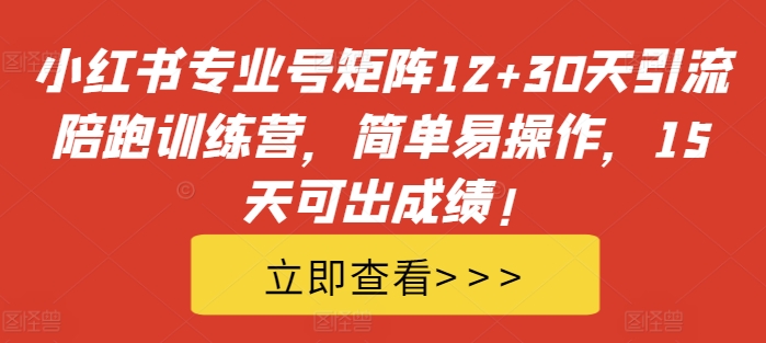 小红书专业号矩阵12+30天引流陪跑训练营，简单易操作，15天可出成绩!-观棋网创