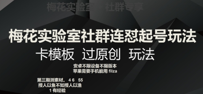 梅花实验室社群连怼起号玩法，卡模板过原创玩法【揭秘】-观棋网创