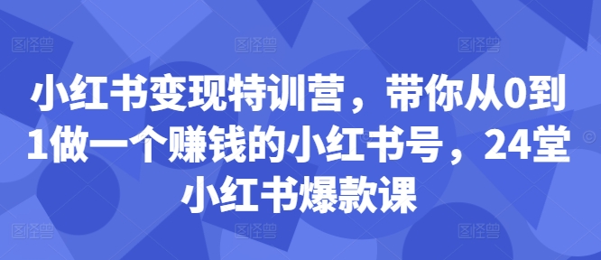 小红书变现特训营，带你从0到1做一个赚钱的小红书号，24堂小红书爆款课-观棋网创