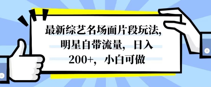 最新综艺名场面片段玩法，明星自带流量，日入200+，小白可做【揭秘】-观棋网创