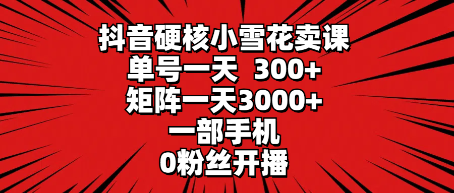 (9551期)抖音硬核小雪花卖课，单号一天300+，矩阵一天3000+，一部手机0粉丝开播-观棋网创