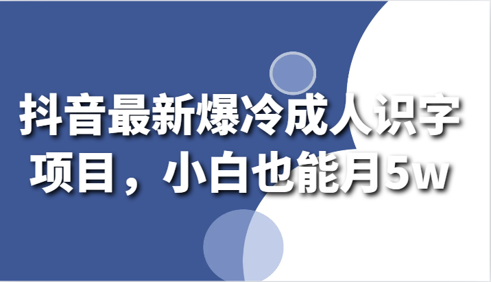 抖音最新爆冷成人识字项目，小白也能月5w-观棋网创