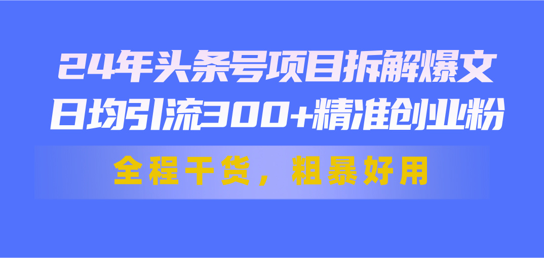 24年头条号项目拆解爆文，日均引流300+精准创业粉，全程干货，粗暴好用-观棋网创