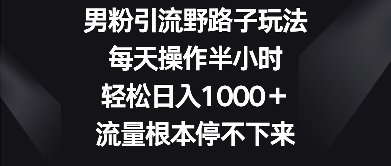 男粉引流野路子玩法，每天操作半小时轻松日入1000＋，流量根本停不下来-观棋网创