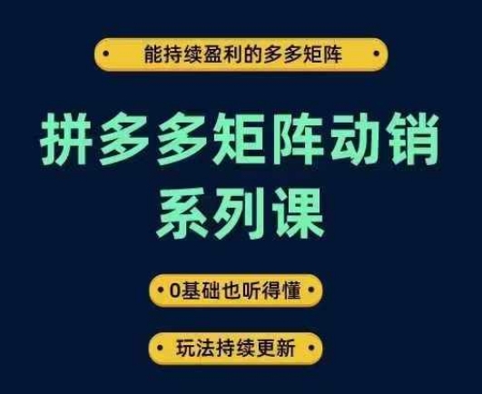 拼多多矩阵动销系列课，能持续盈利的多多矩阵，0基础也听得懂，玩法持续更新-观棋网创