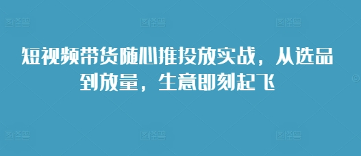 短视频带货随心推投放实战，从选品到放量，生意即刻起飞-观棋网创