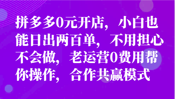 最新拼多多优质项目小白福利，两天销量过百单，不收费、老运营代操作-观棋网创