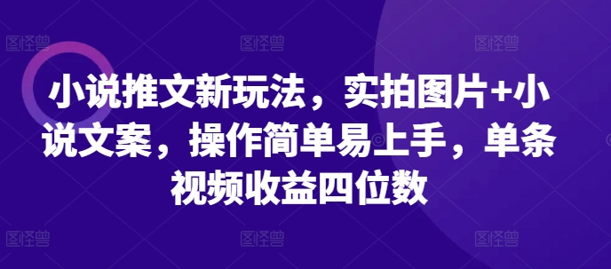 小说推文新玩法，实拍图片+小说文案，操作简单易上手，单条视频收益四位数-观棋网创