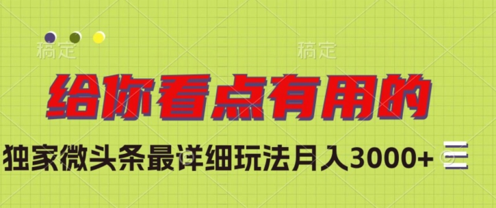 独家微头条最详细玩法，月入3000+【揭秘】-观棋网创