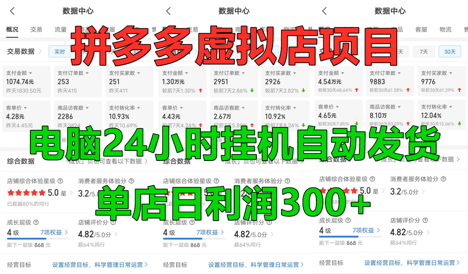 拼多多虚拟店铺项目，电脑挂机自动发货，单店日利润300+-观棋网创
