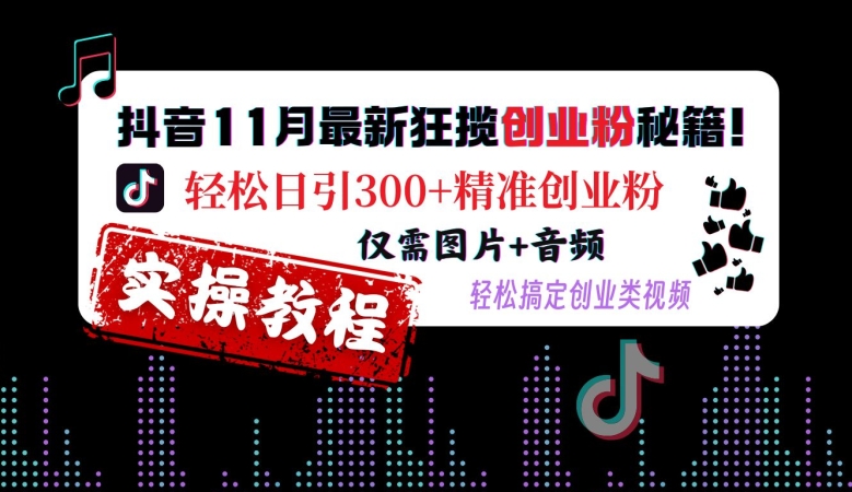 抖音11月最新狂揽创业粉秘籍，轻松日引300+精准创业粉，仅需图片+音频，轻松搞定创业类视频-观棋网创