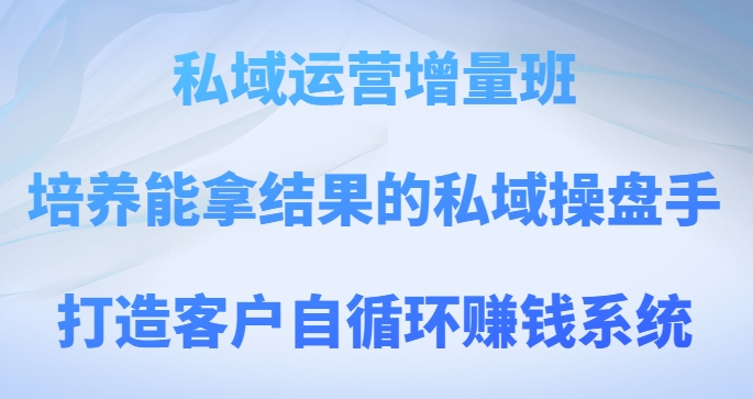 私域运营增量班，培养能拿结果的私域操盘手，打造客户自循环赚钱系统-观棋网创