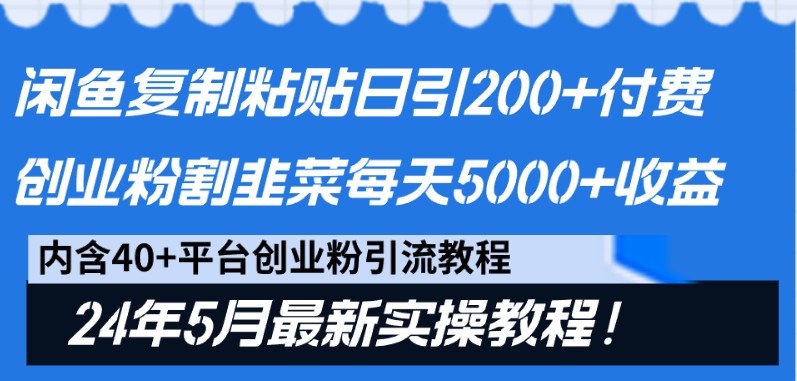 闲鱼复制粘贴日引200+付费创业粉，24年5月最新方法！割韭菜日稳定5000+收益-观棋网创