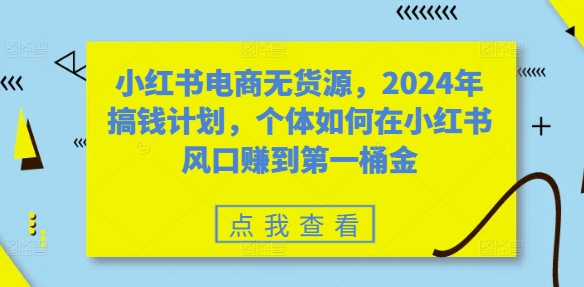 小红书电商无货源，2024年搞钱计划，个体如何在小红书风口赚到第一桶金-观棋网创