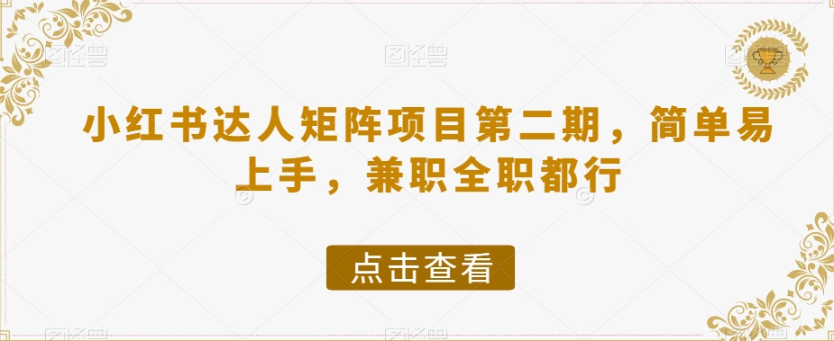 小红书达人矩阵项目第二期，简单易上手，兼职全职都行-观棋网创