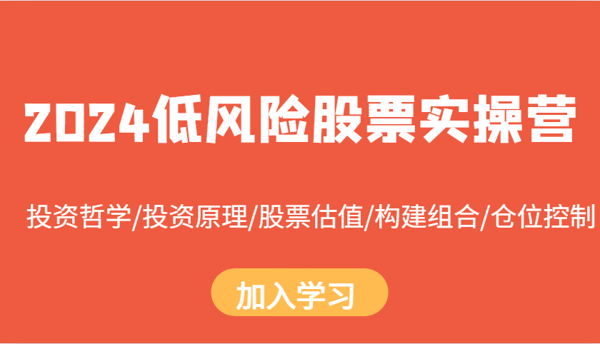 2024低风险股票实操营：投资哲学/投资原理/股票估值/构建组合/仓位控制-观棋网创