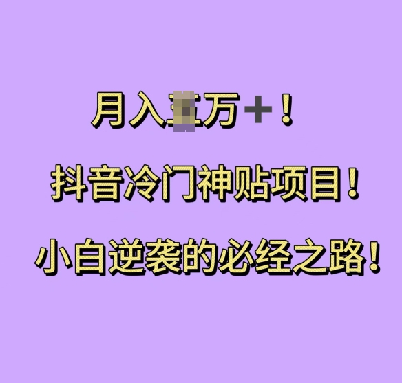 抖音冷门神贴项目，小白逆袭的必经之路，月入过W【揭秘】-观棋网创