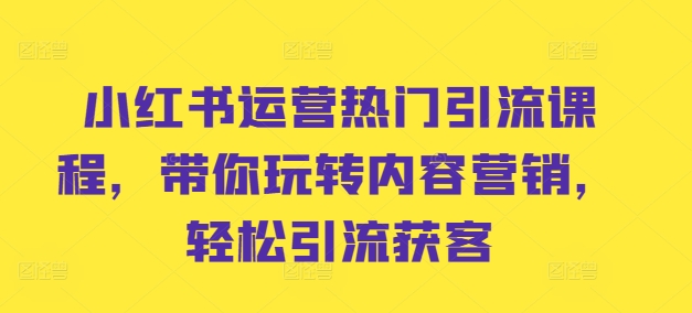 小红书运营热门引流课程，带你玩转内容营销，轻松引流获客-观棋网创